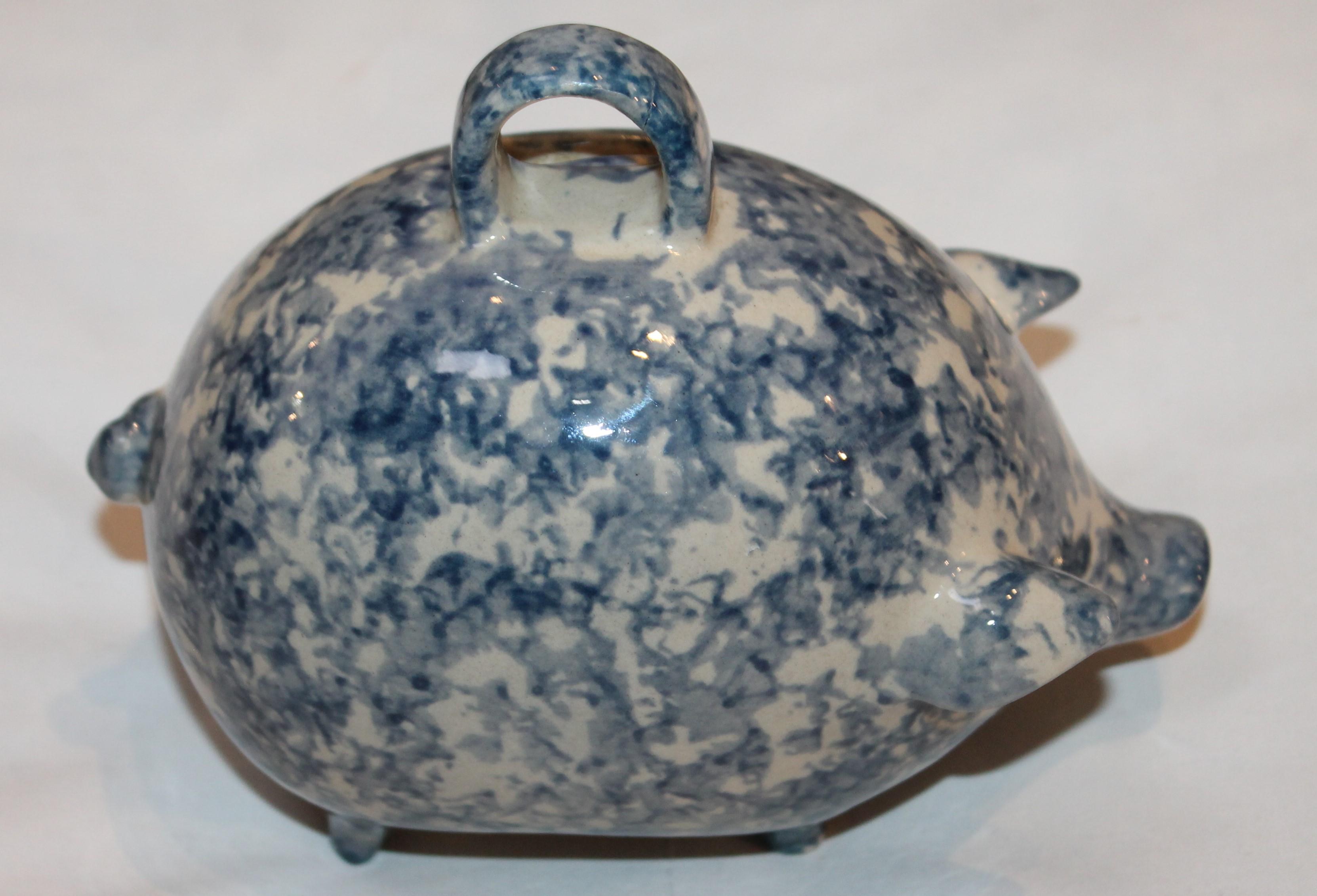 American Sponge Ware Pottery Piggy Bank / Rare