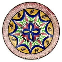 Sponged and Hand-Painted Pottery Charger England Made, Circa 1870