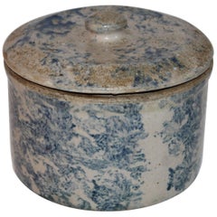 Antique Spongeware Pottery 19th Century Crock with Lid