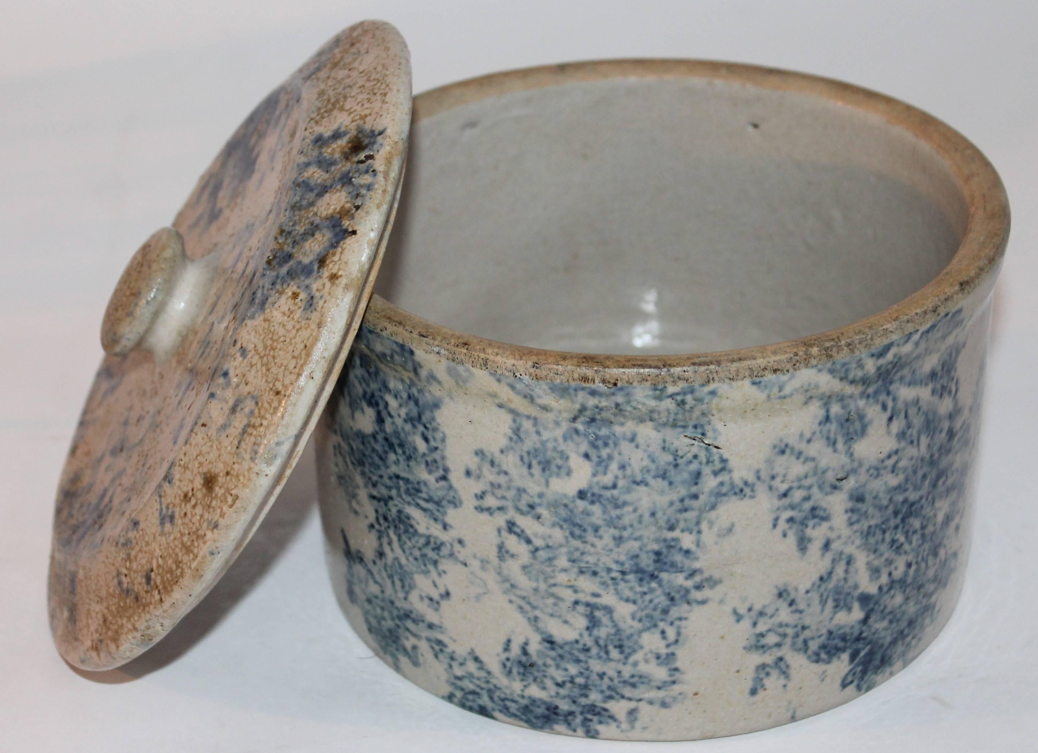 Other Spongeware Pottery 19th Century Crock with Lid