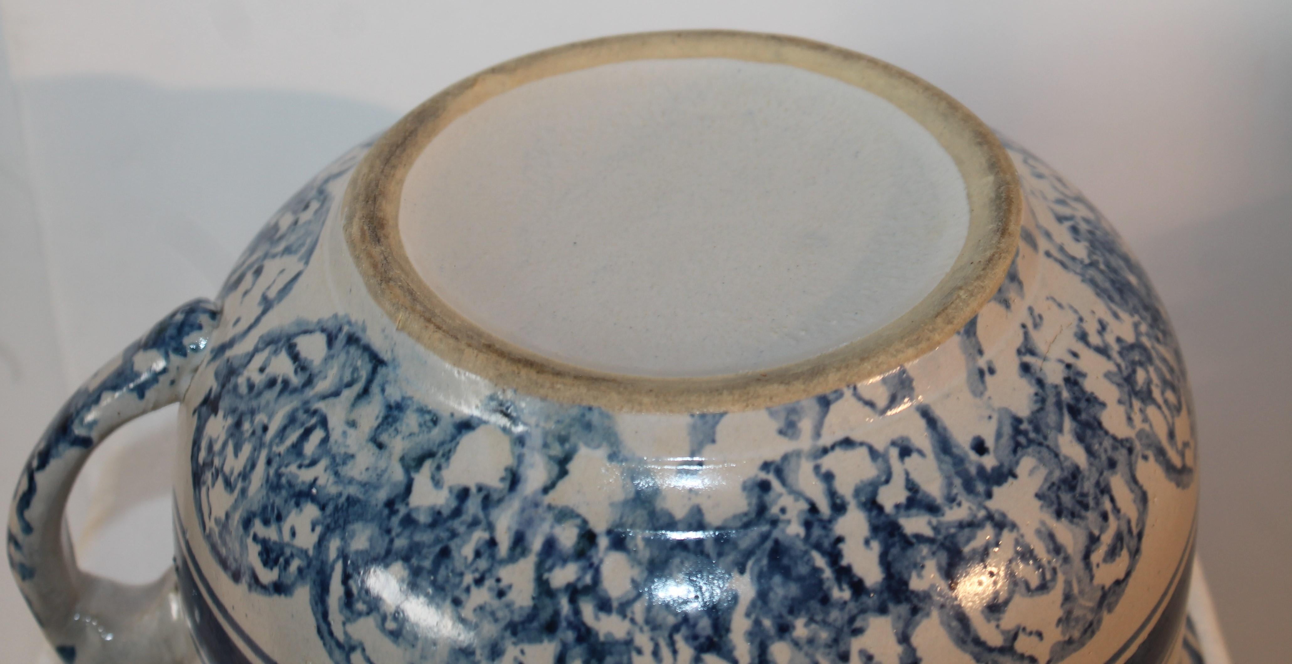 Pottery Spongeware Slop Bucket with Handle For Sale