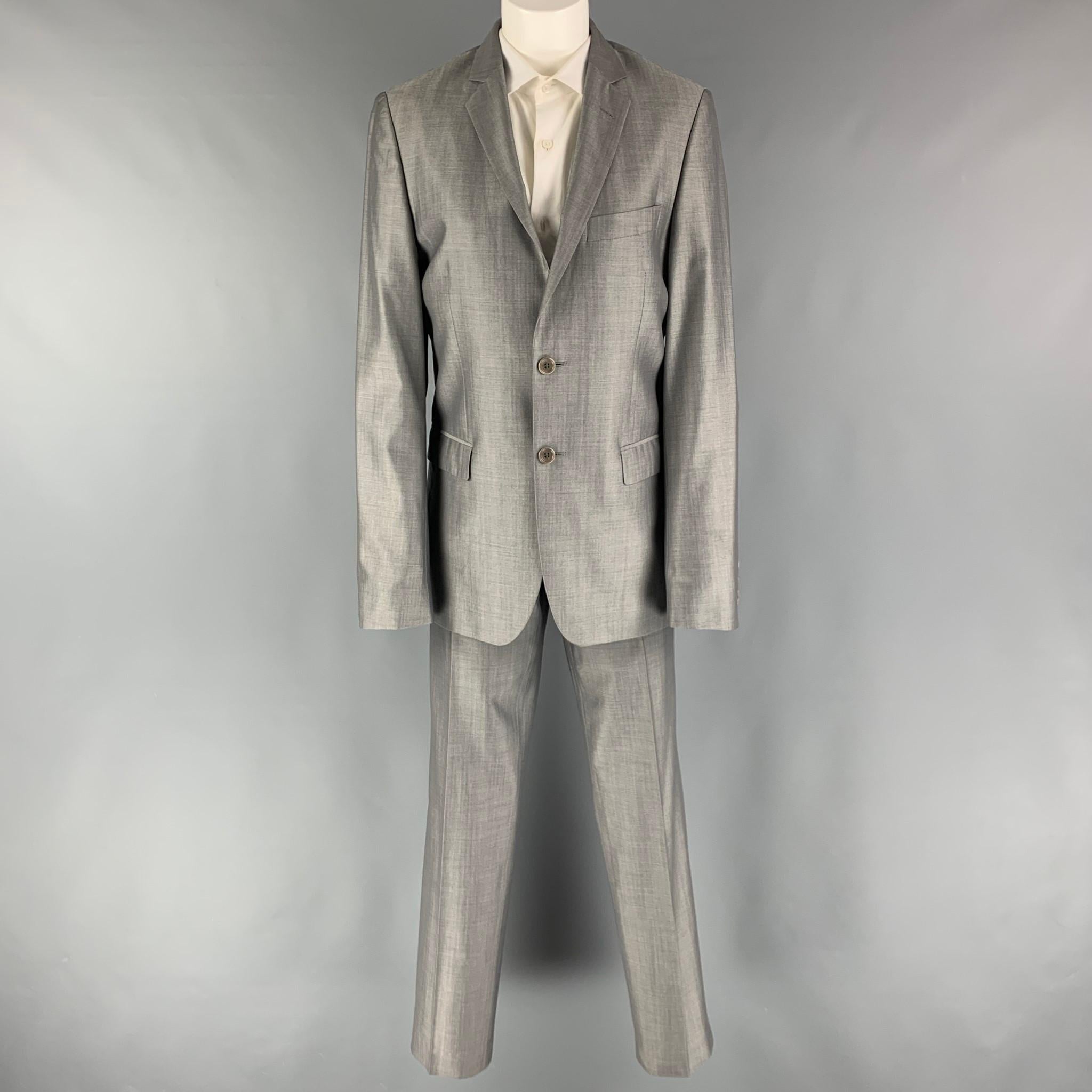 Gray SPONTINI Size 36 Grey Shimmery Wool Silk Single Breasted 28 30 Suit