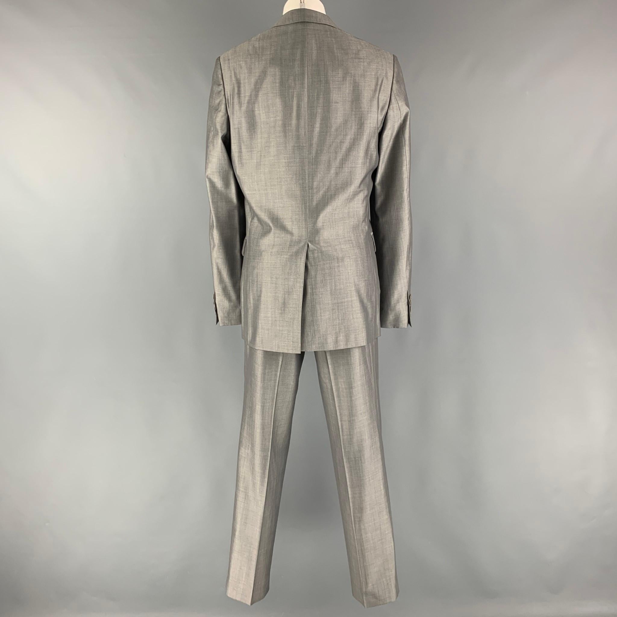 Men's SPONTINI Size 36 Grey Shimmery Wool Silk Single Breasted 28 30 Suit