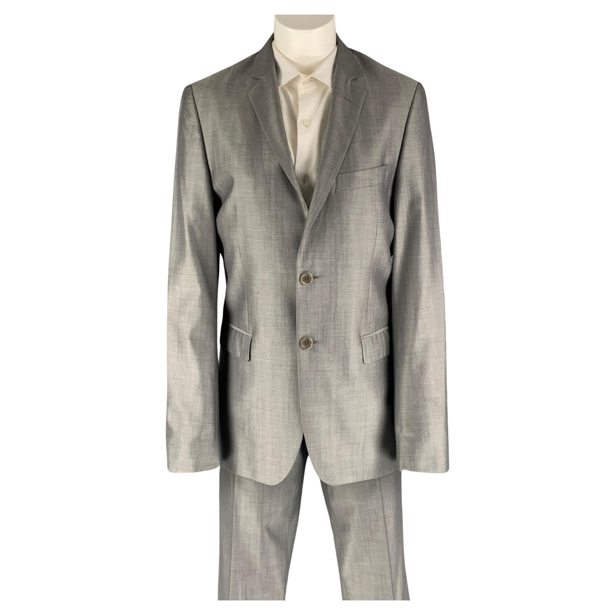 SPONTINI Size 36 Grey Shimmery Wool Silk Single Breasted 28 30 Suit