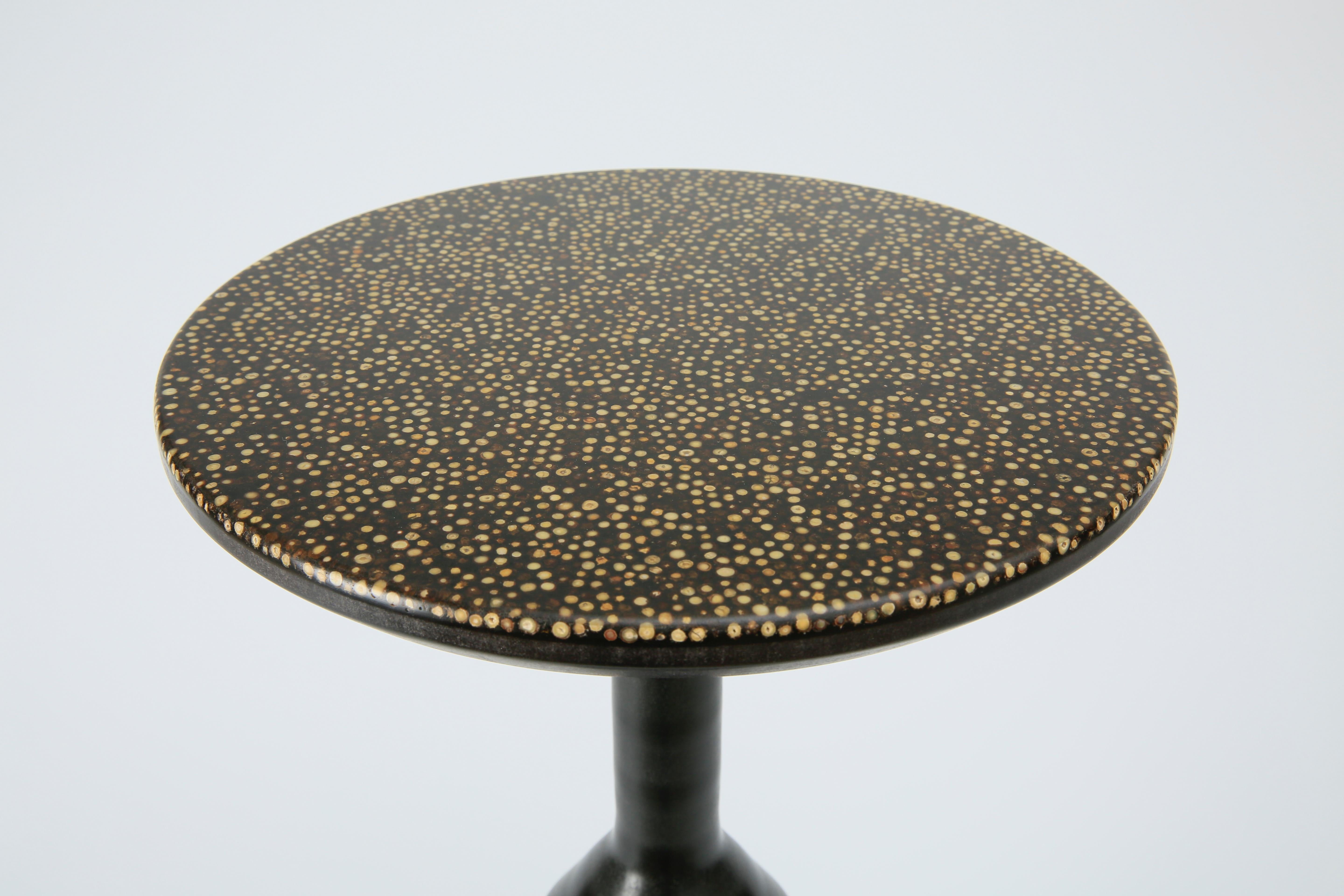British 'Spool' End Table in Black Valchromat and Black Piper Surface by Laurent Peacock For Sale