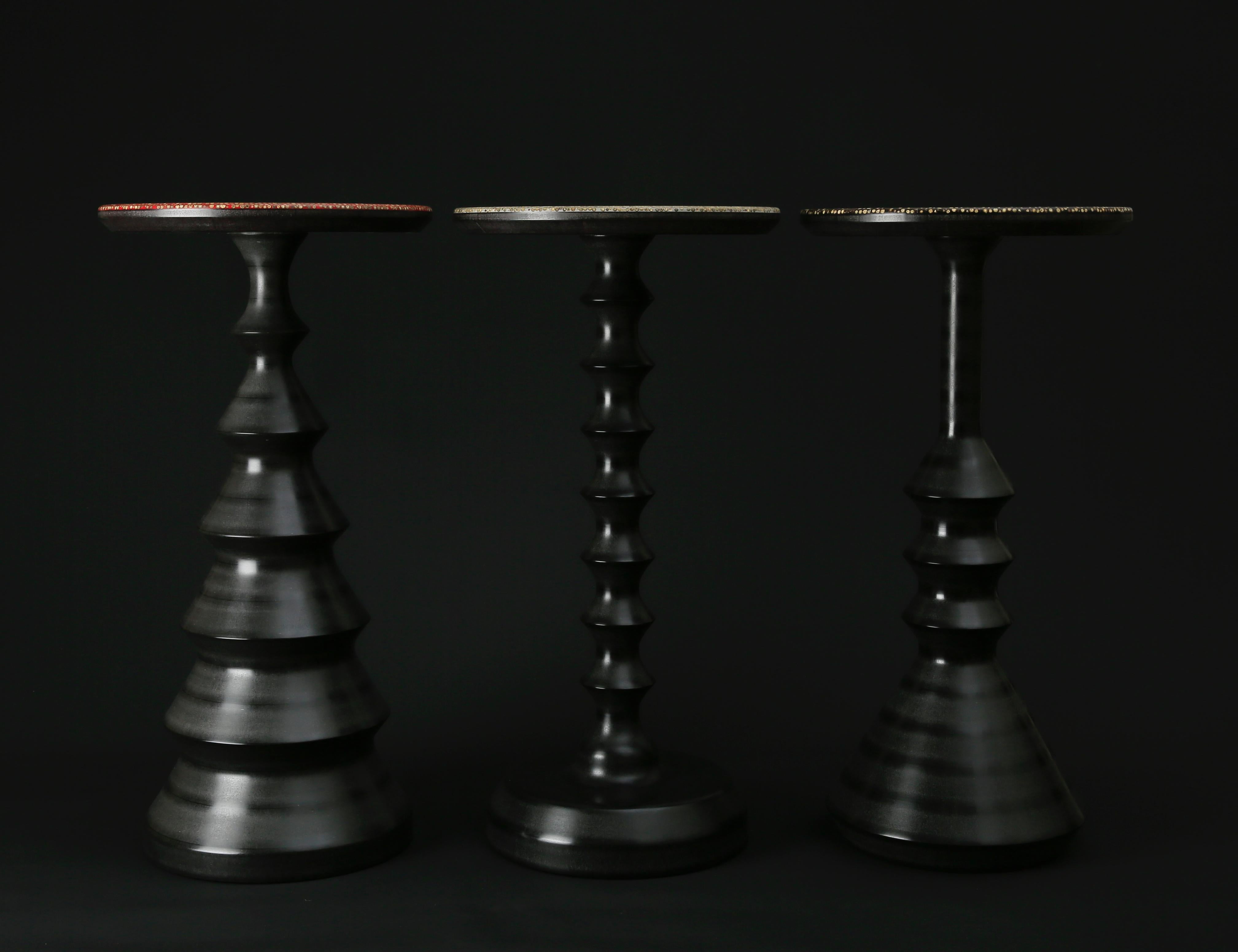 Contemporary 'Spool' End Table in Black Valchromat and Black Piper Surface by Laurent Peacock For Sale