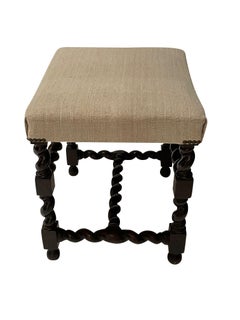 Spool Leg Upholstered Foot Stools, Italy, 18th Century