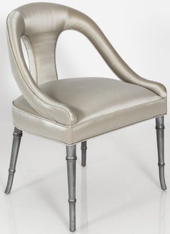 Faux Bamboo Spoon Back Newly Silk Upholstered Slipper Chair