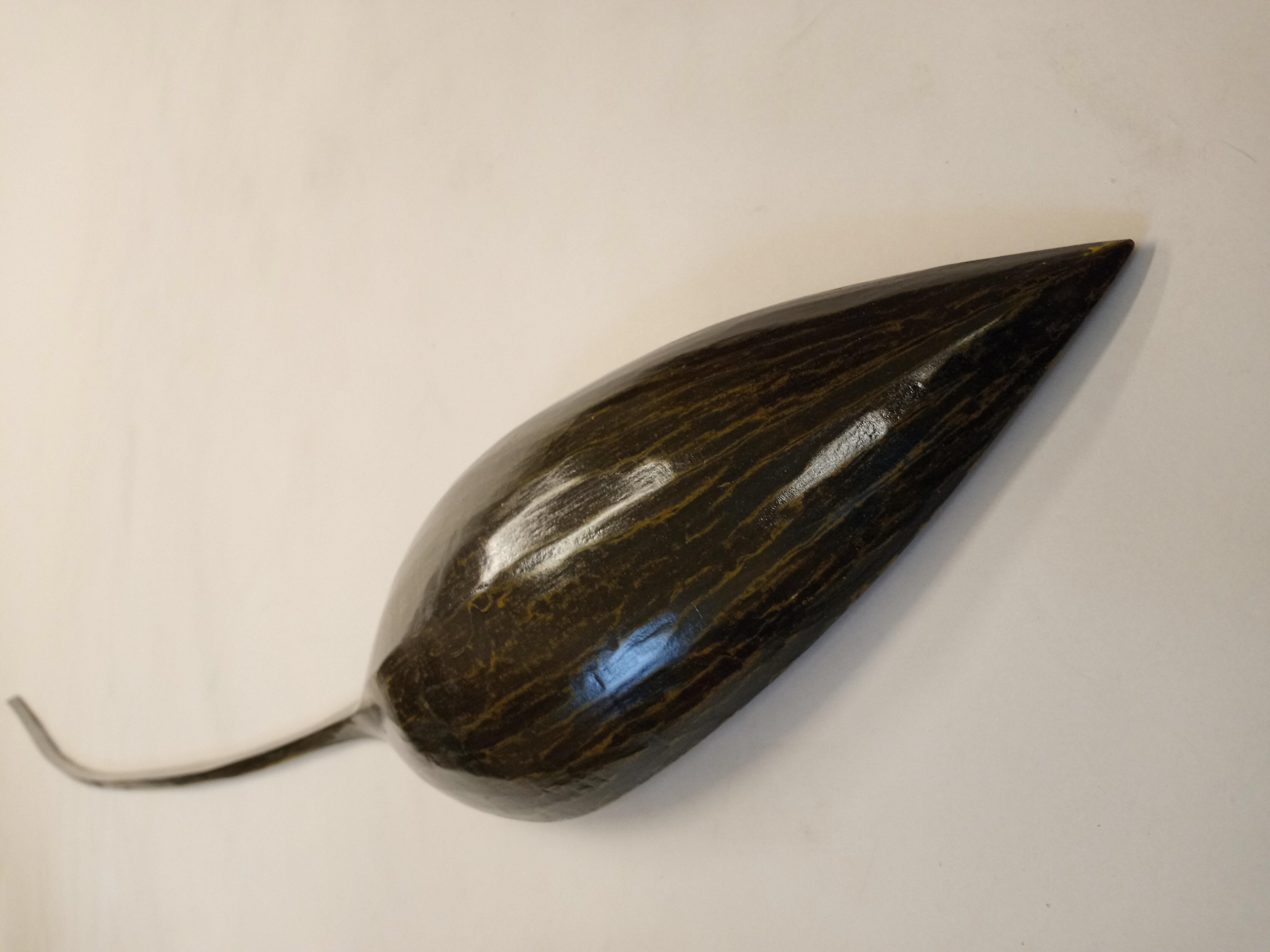 Hand-Crafted Large curved black and yellow textured spoon sculpture in stock For Sale