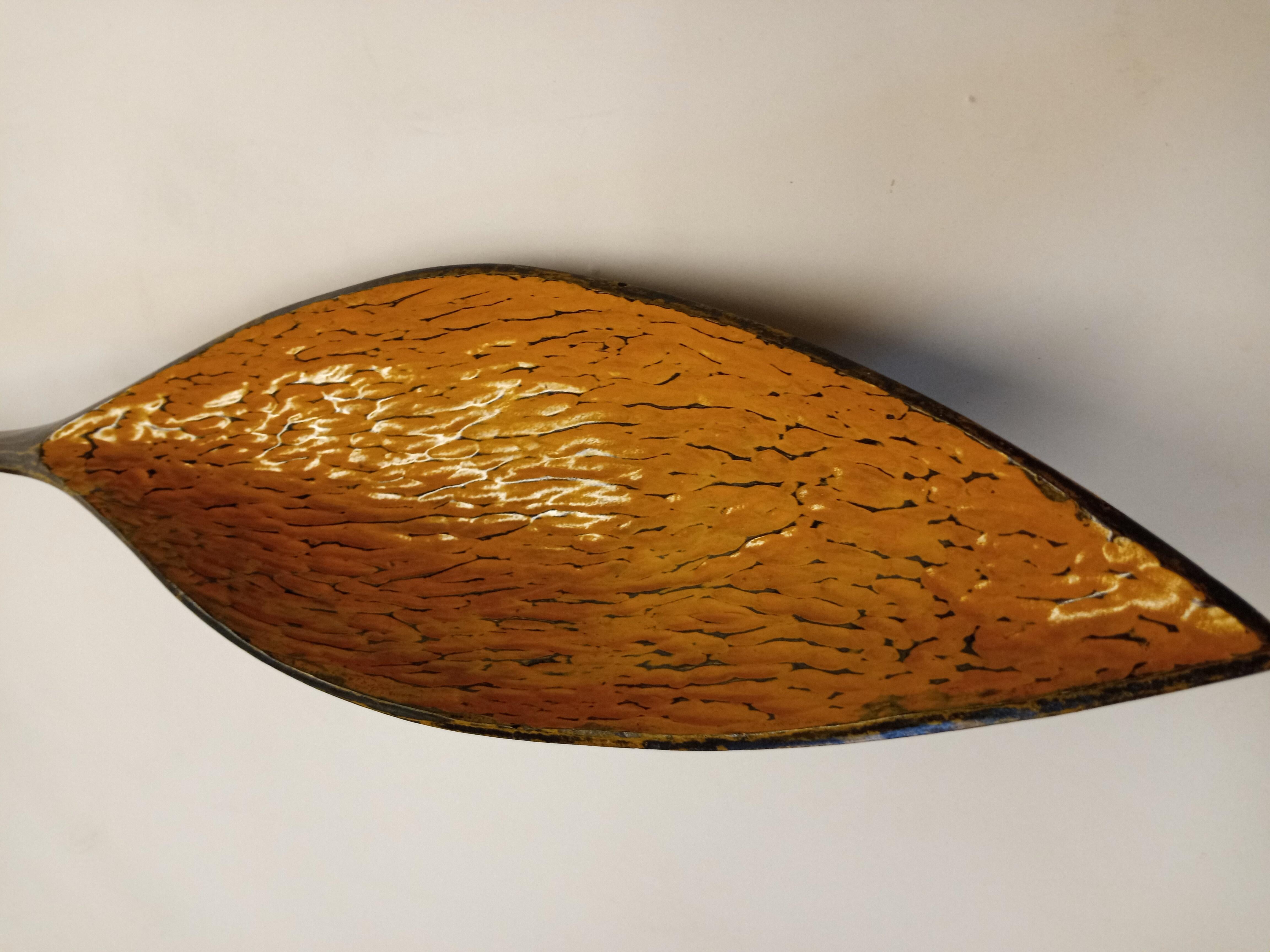 Contemporary Large curved black and yellow textured spoon sculpture in stock For Sale