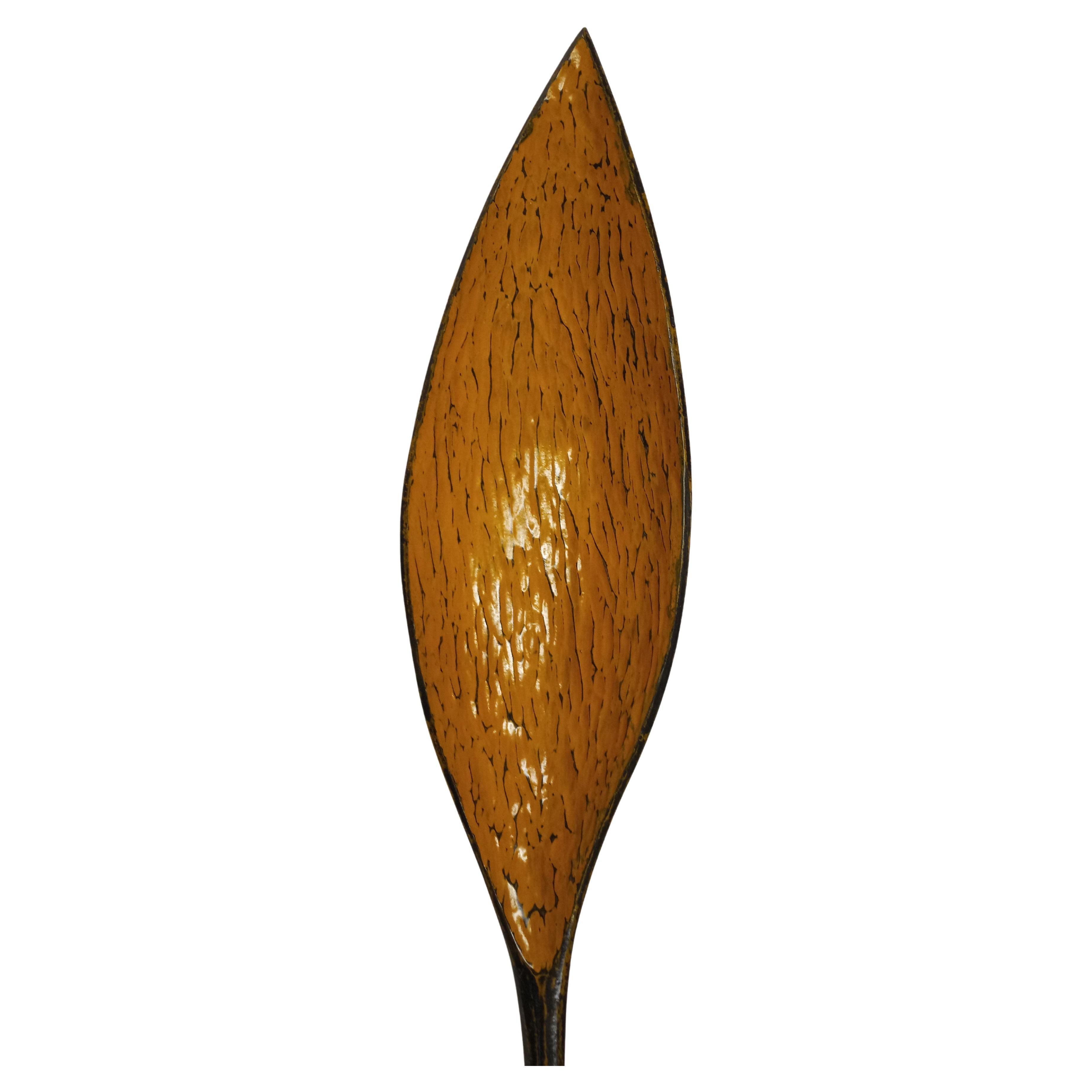 Large curved black and yellow textured spoon sculpture in stock For Sale