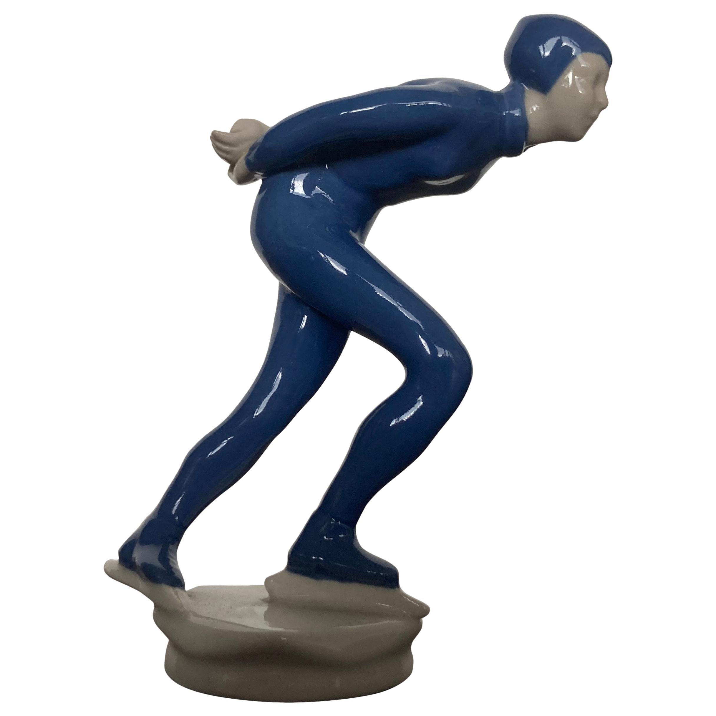 Sport Ceramic Sculpture Athlete Ice Skater by J.Hejdova Holeckova, 1950s