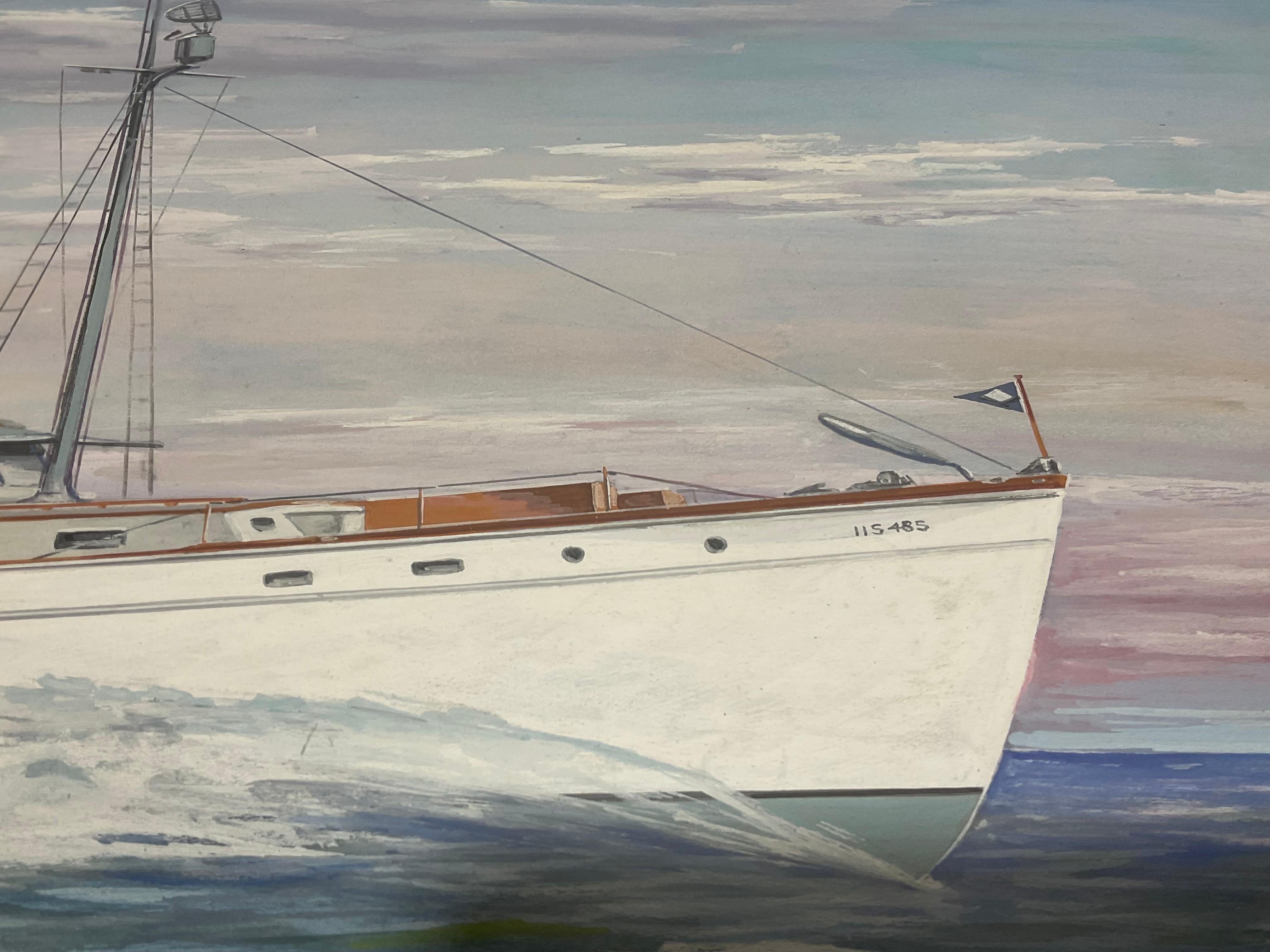 20th Century Sportfishing Boat Painting By John Austin Taylor For Sale