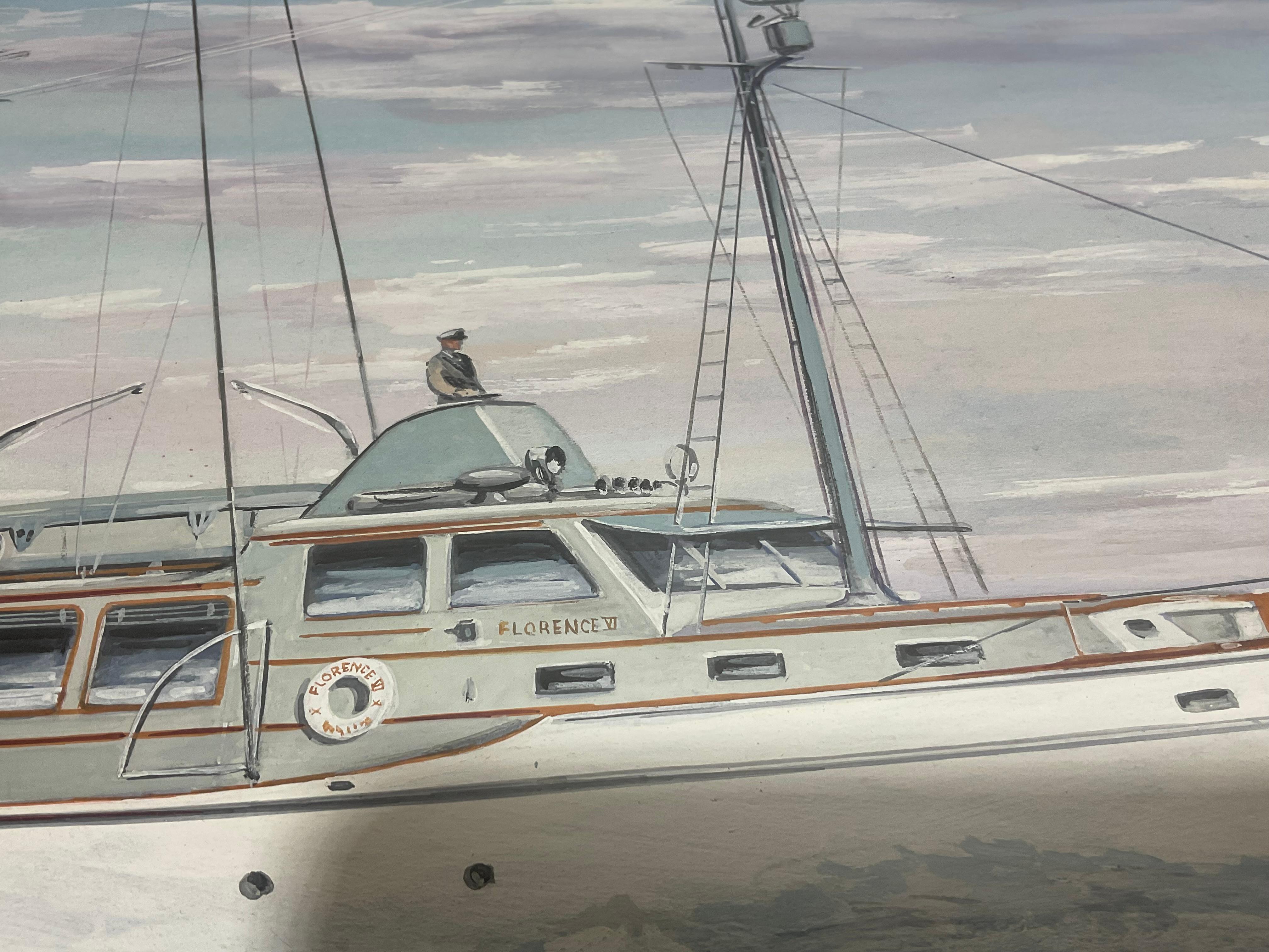 Canvas Sportfishing Boat Painting By John Austin Taylor For Sale
