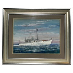 Retro Sportfishing Boat Painting By John Austin Taylor