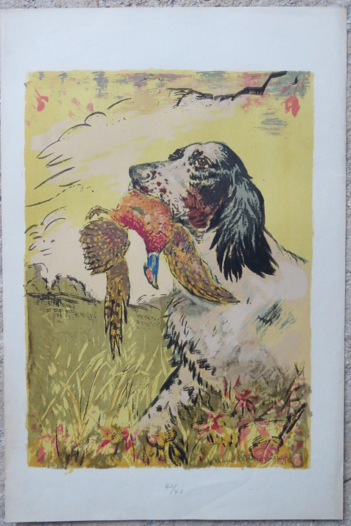 Sporting Dogs and Birds Set of 3 Colored Serigraphs Marie R. MacPherson, 1950s For Sale 7