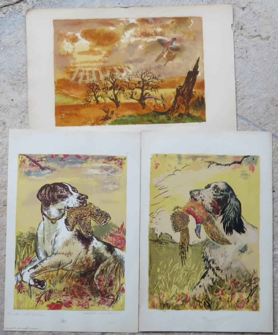 Sporting Dogs and Birds Set of 3 Colored Serigraphs Marie R. MacPherson, 1950s For Sale 8