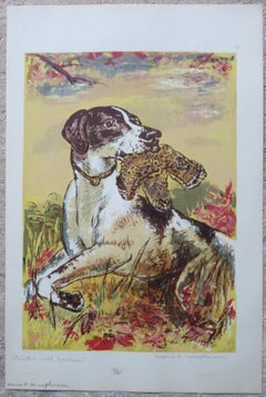 Sporting Dogs and Birds Set of 3 Colored Serigraphs Marie R. MacPherson, 1950s