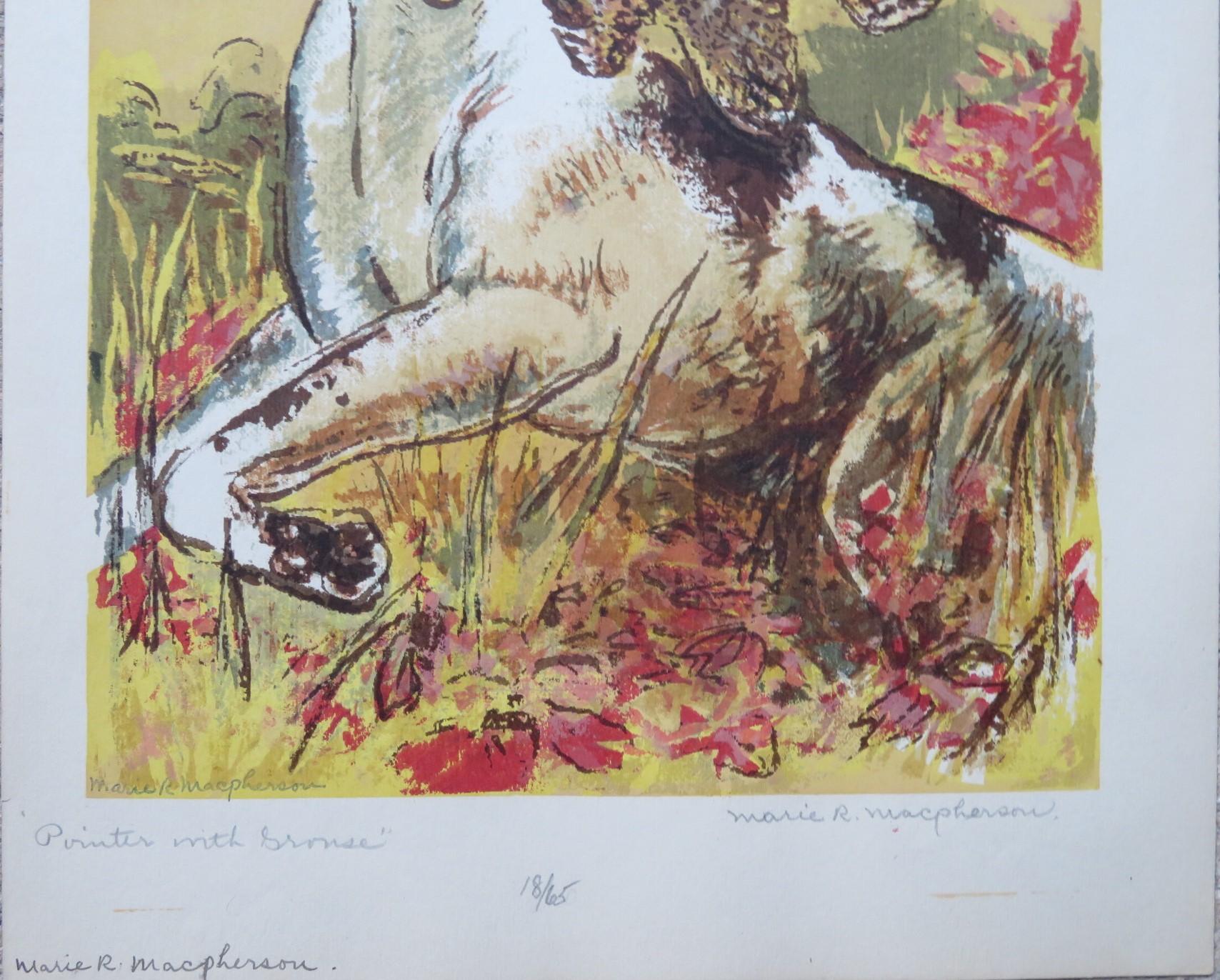 Country Sporting Dogs and Birds Set of 3 Colored Serigraphs Marie R. MacPherson, 1950s For Sale