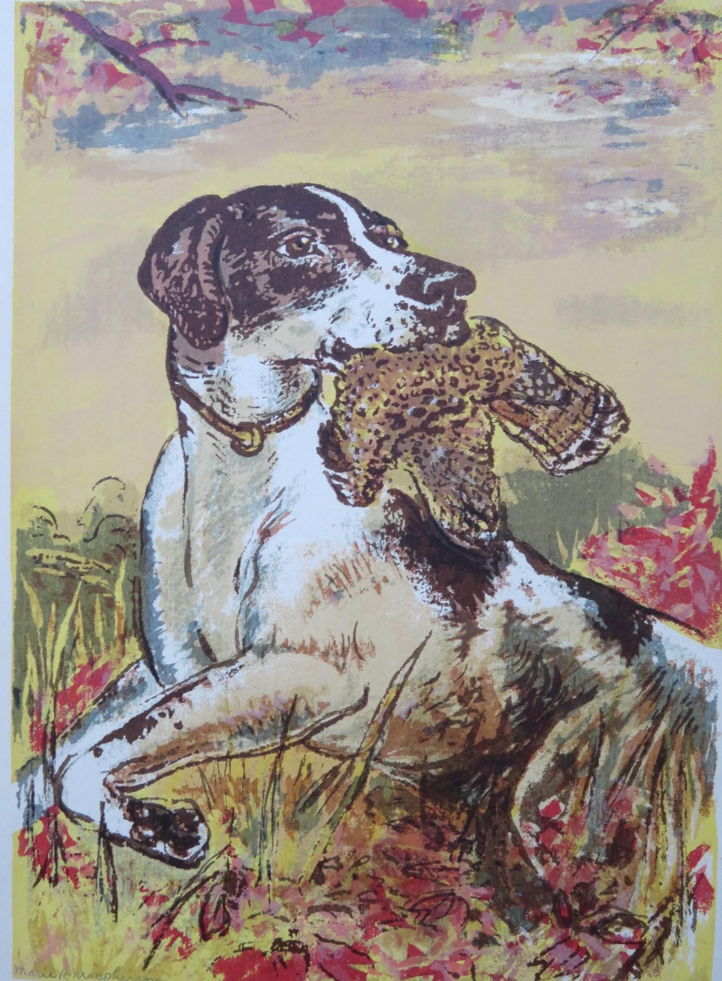 Mid-20th Century Sporting Dogs and Birds Set of 3 Colored Serigraphs Marie R. MacPherson, 1950s For Sale