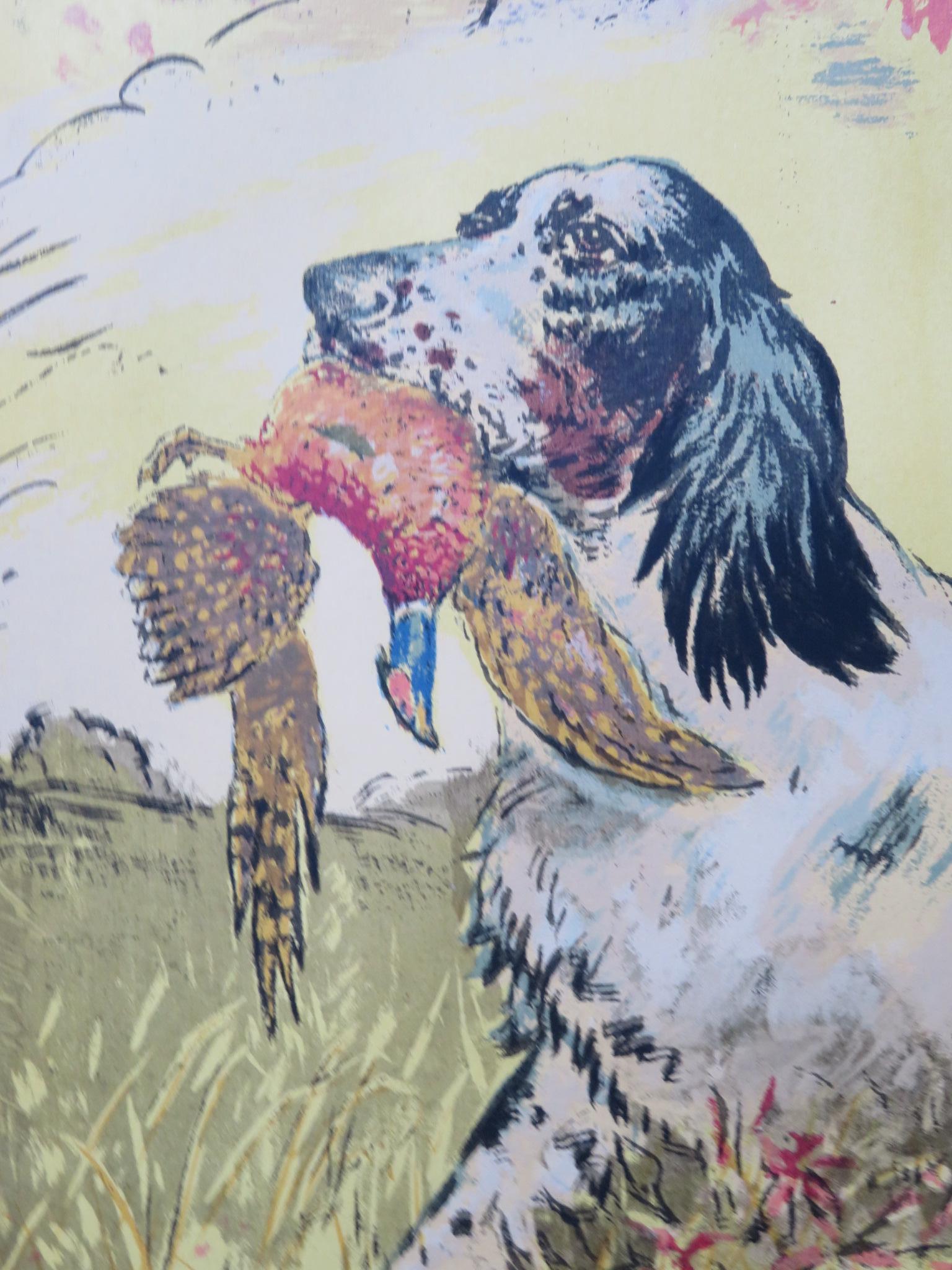 Paper Sporting Dogs and Birds Set of 3 Colored Serigraphs Marie R. MacPherson, 1950s For Sale