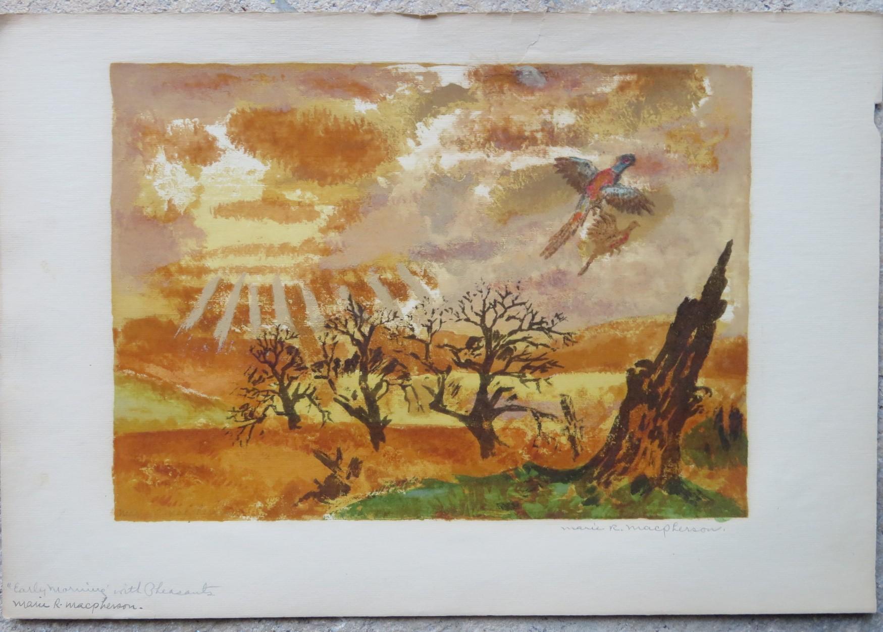 Sporting Dogs and Birds Set of 3 Colored Serigraphs Marie R. MacPherson, 1950s For Sale 2