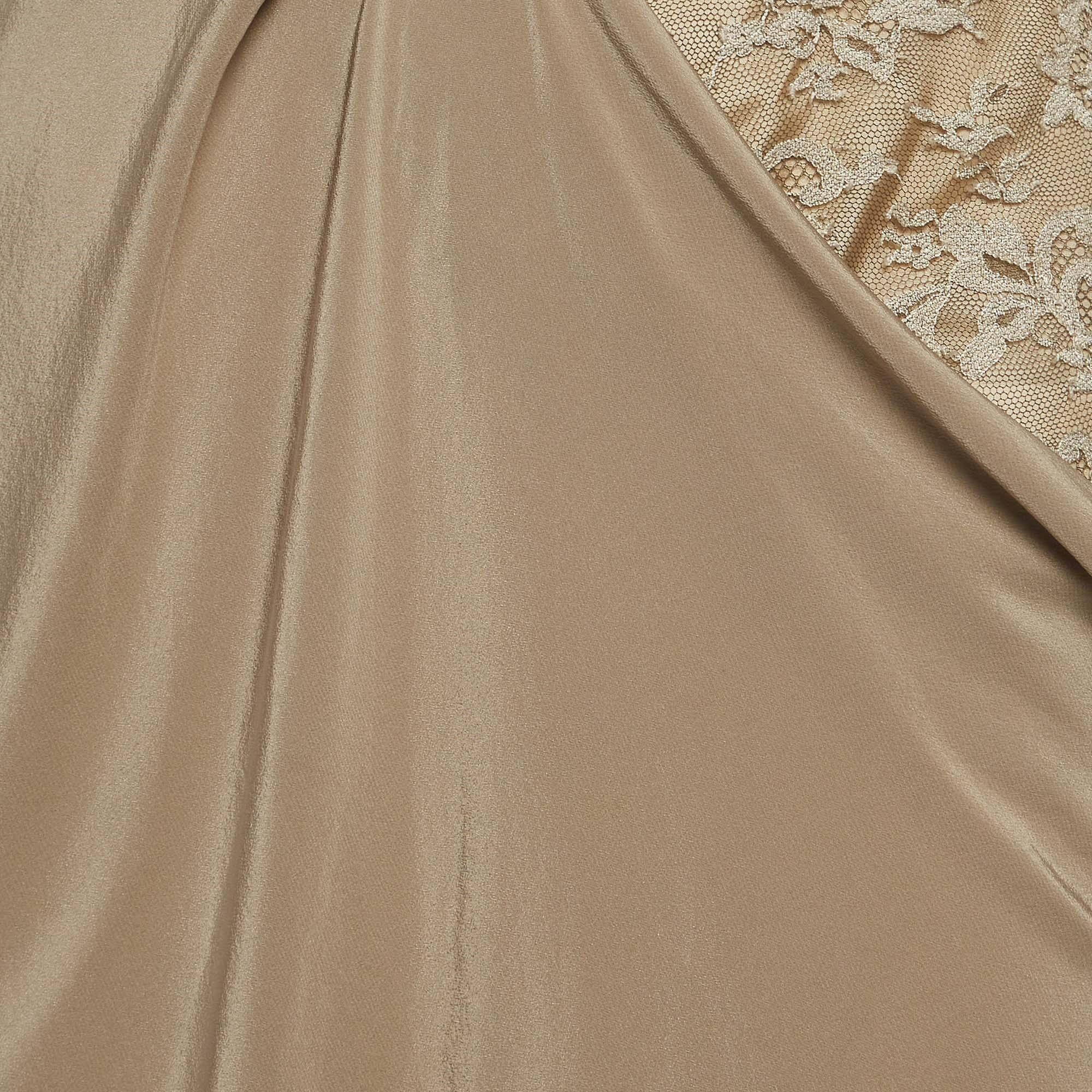 Sportmax Beige Lace Trim Silk Draped Pencil Skirt S In Good Condition In Dubai, Al Qouz 2
