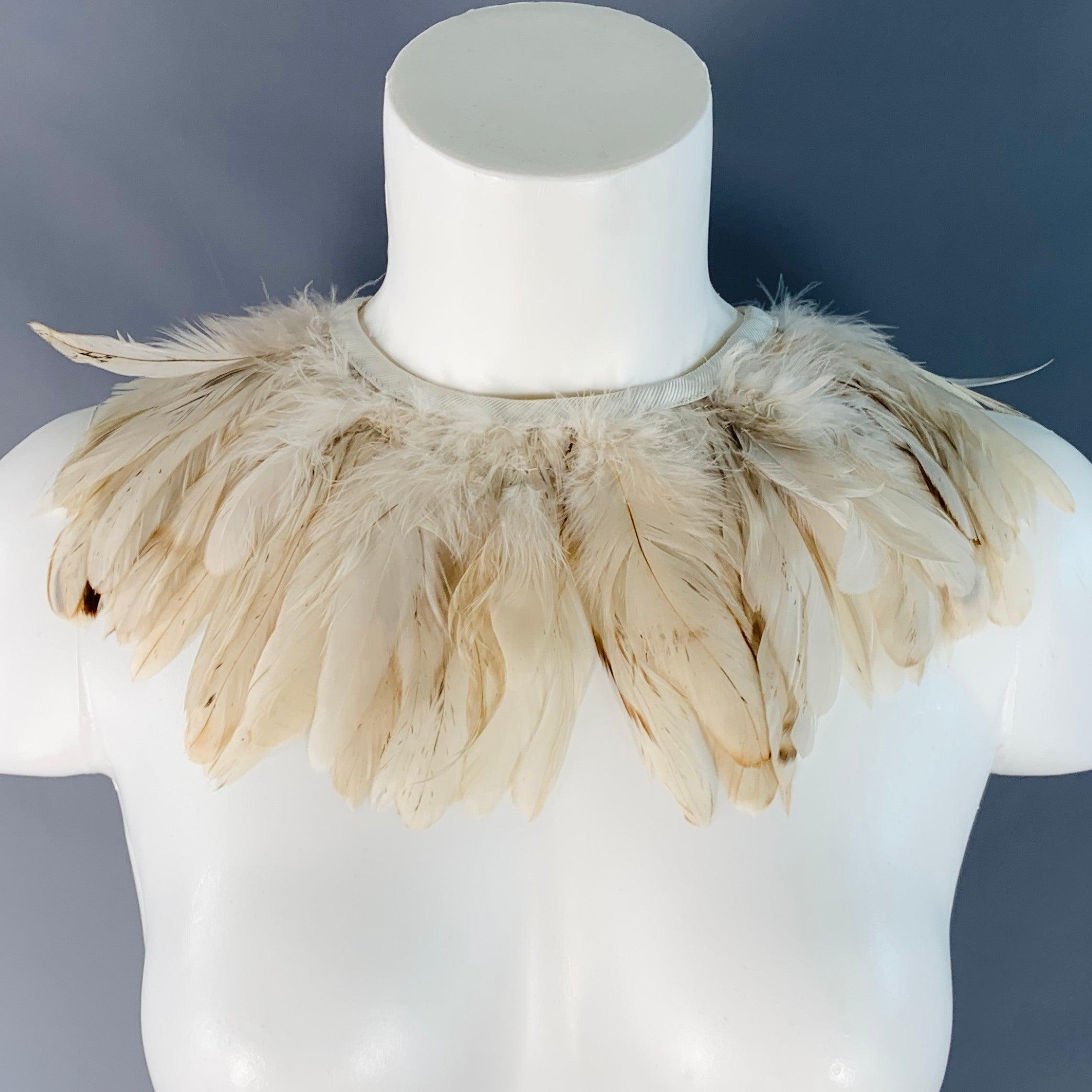 Sciarpa con colletto di piume in pelle beige Sportmax In condizioni ottime in vendita a San Francisco, CA