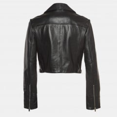 Sportmax Black Leather Cropped Biker Jacket M