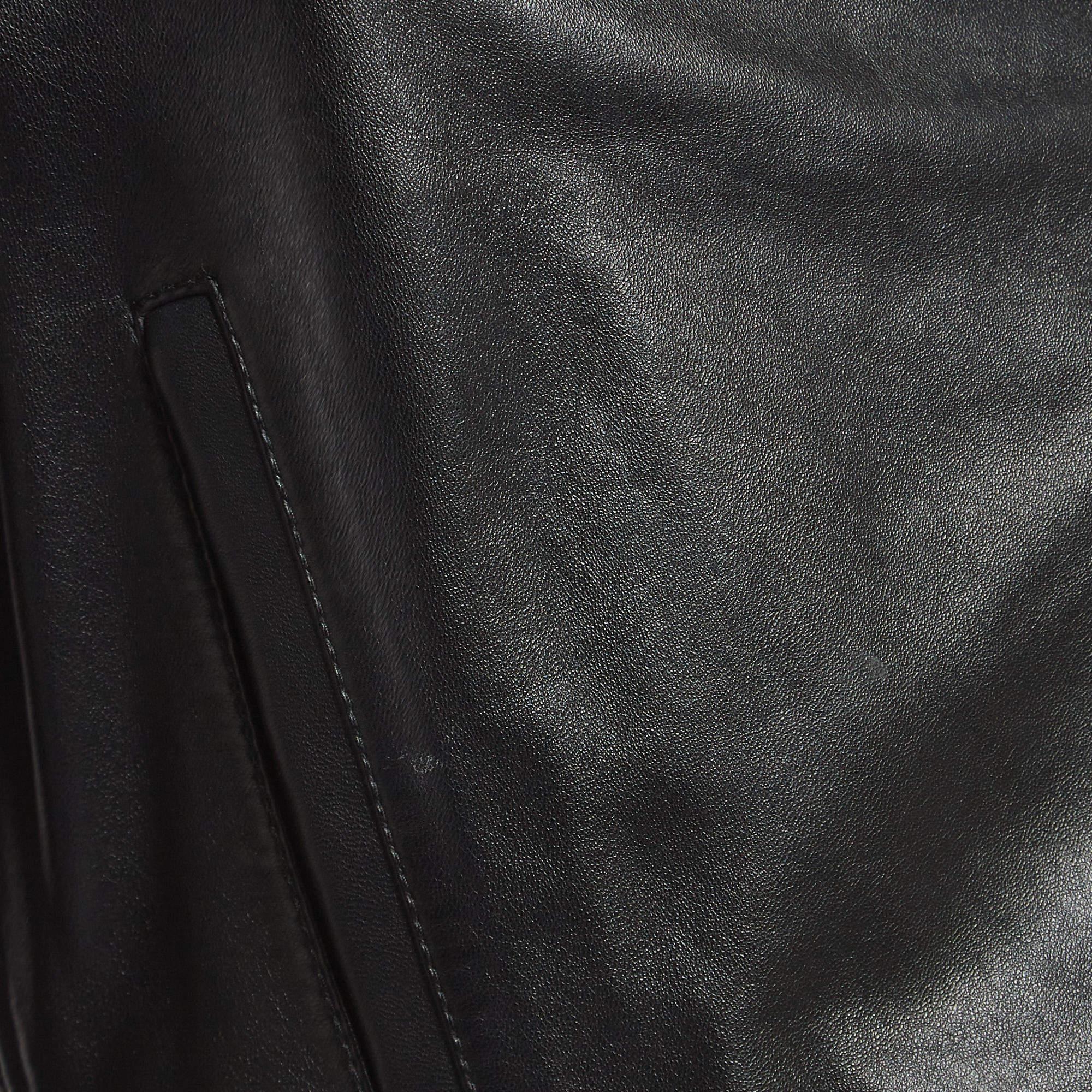 Women's Sportmax Black Leather Cropped Biker Jacket M For Sale