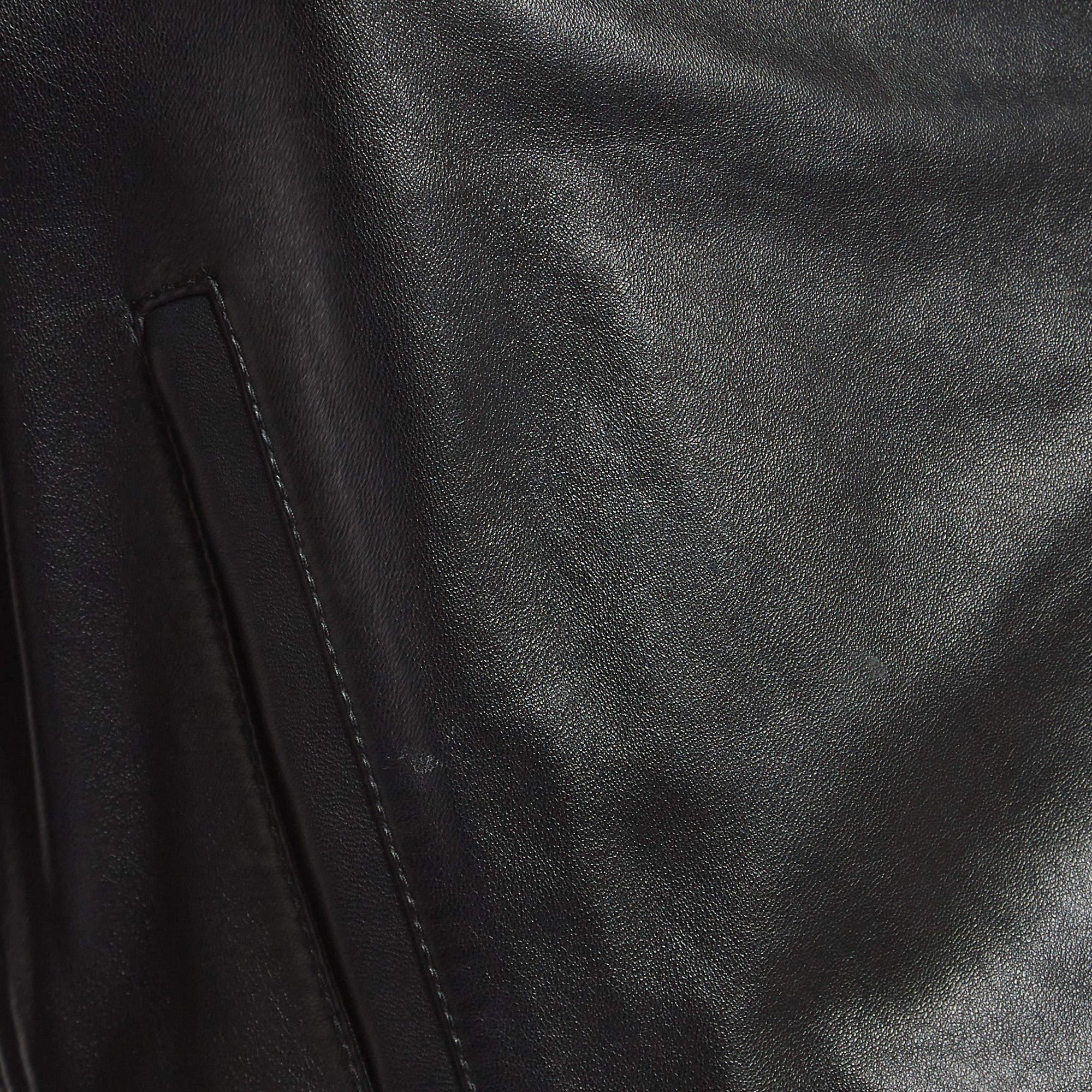 Women's Sportmax Black Leather Cropped Biker Jacket M
