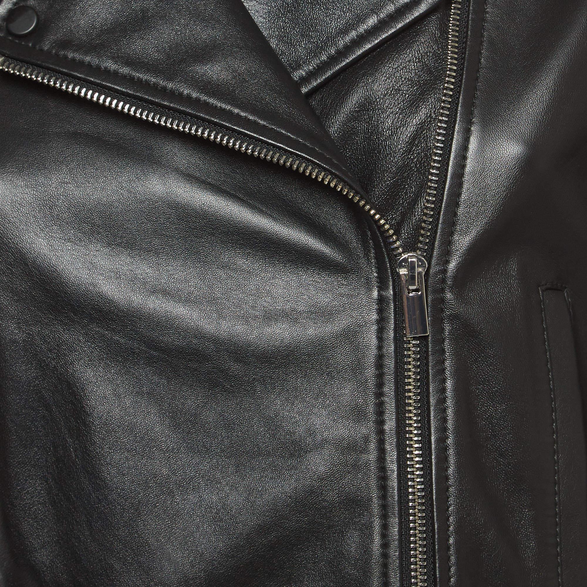 Sportmax Black Leather Cropped Biker Jacket M For Sale 2