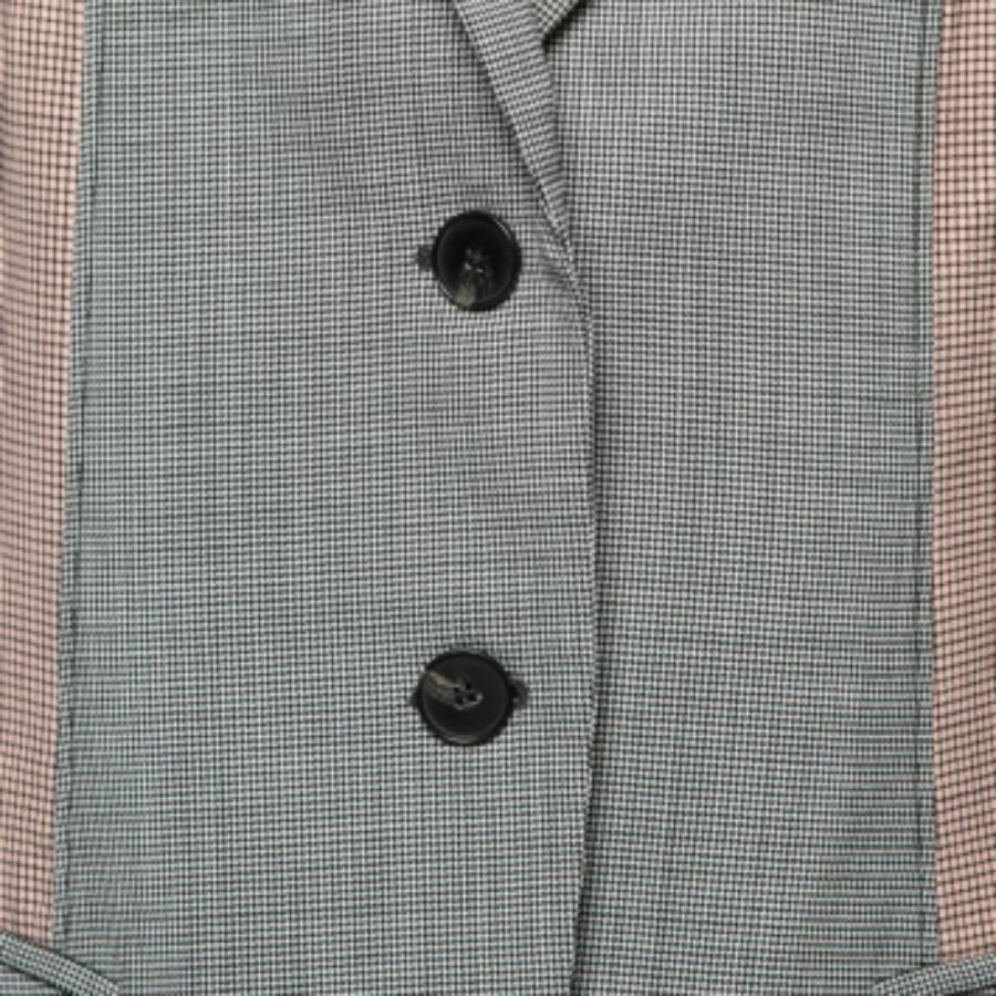 Gris Sportmax Blazer croisé en laine à motifs noirs et roses M. en vente