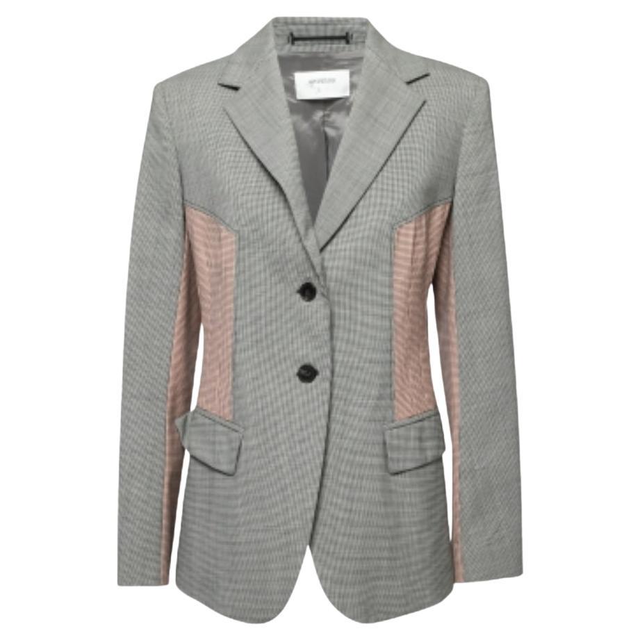 Sportmax Blazer croisé en laine à motifs noirs et roses M. en vente