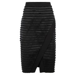 Sportmax Gonna con frange in lana vergine nera taglia XL