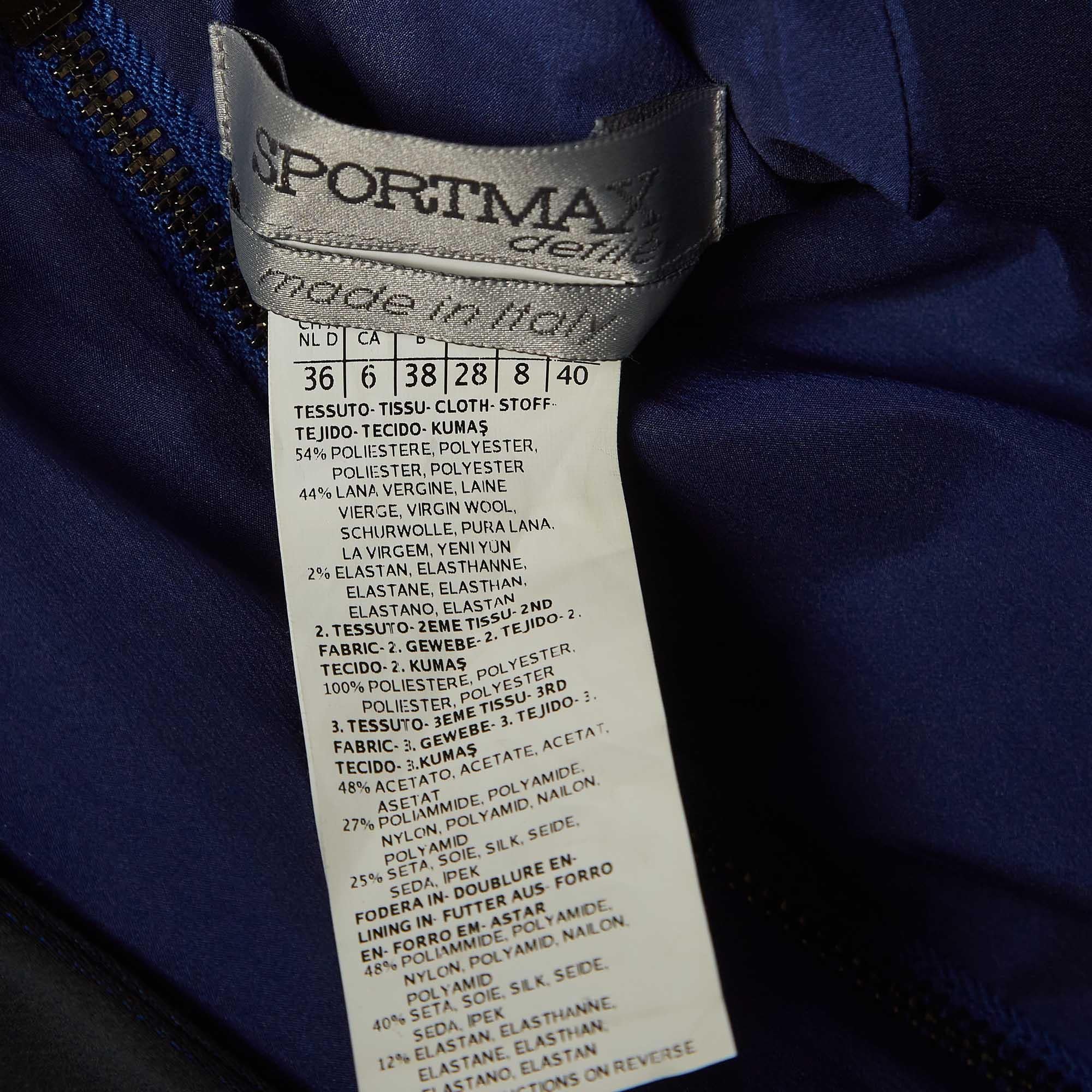 Sportmax - Vestito a tubino in gabardina e raso blu, stile drappeggiato - S In condizioni buone a Dubai, Al Qouz 2