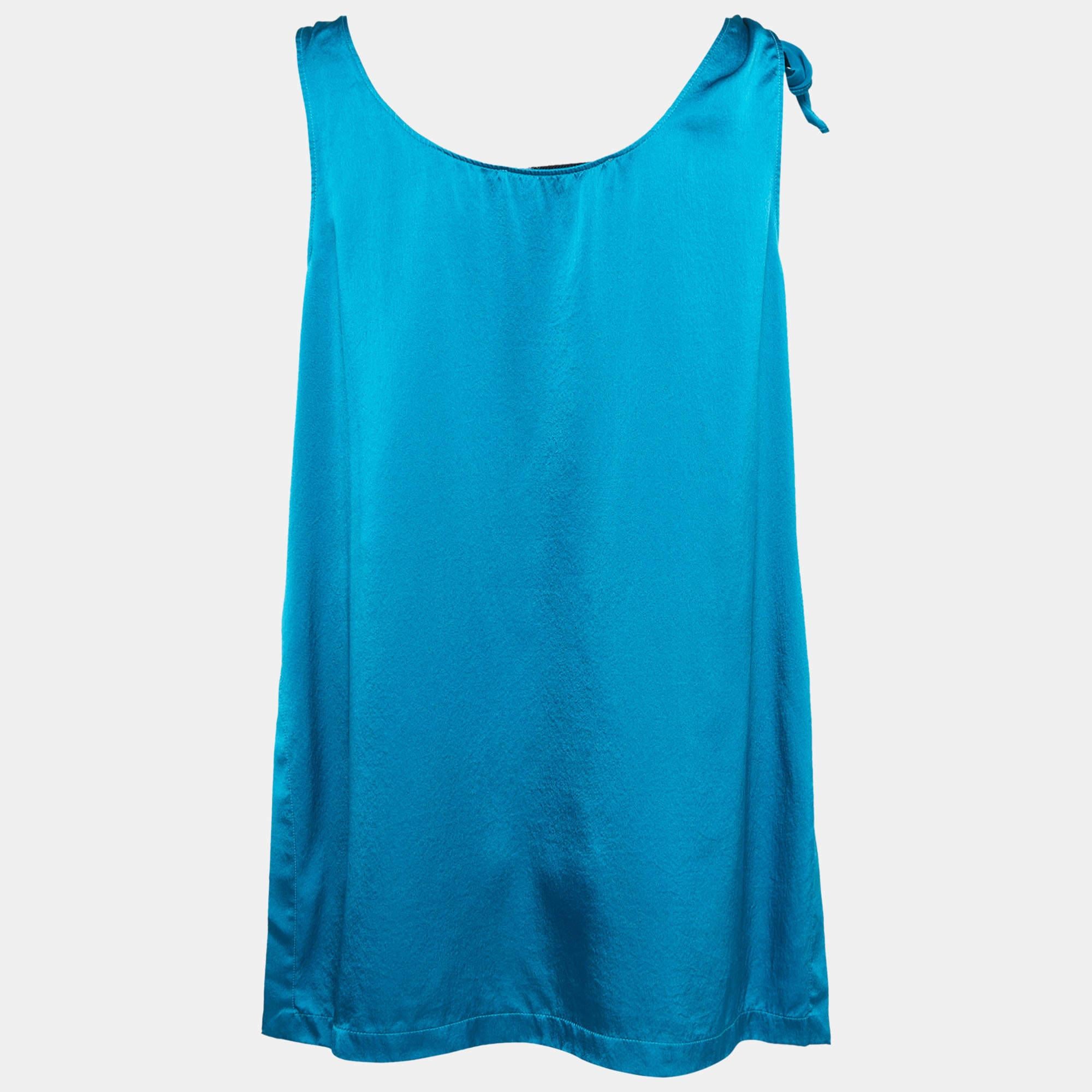 Blu Sportmax - Top con maniche abbottonate in raso blu e seta - S in vendita