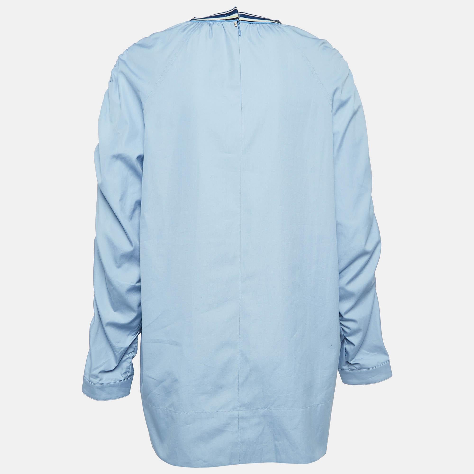 Blu Sportmax Top a maniche lunghe in popeline a righe laterali blu L.L.A. in vendita