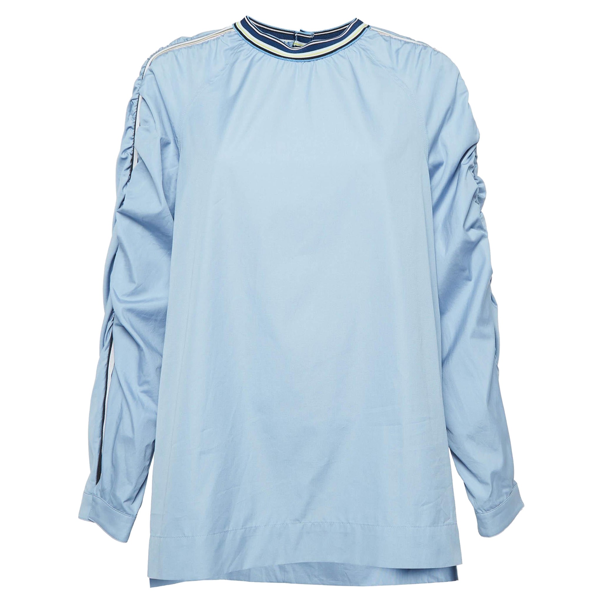 Sportmax Top a maniche lunghe in popeline a righe laterali blu L.L.A. in vendita