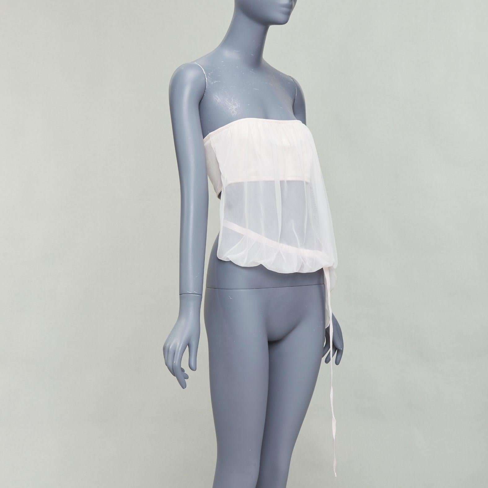 Gray SPORTMAX CODE Gambo blush pink cotton blend chiffon overlay ribbon tube top M