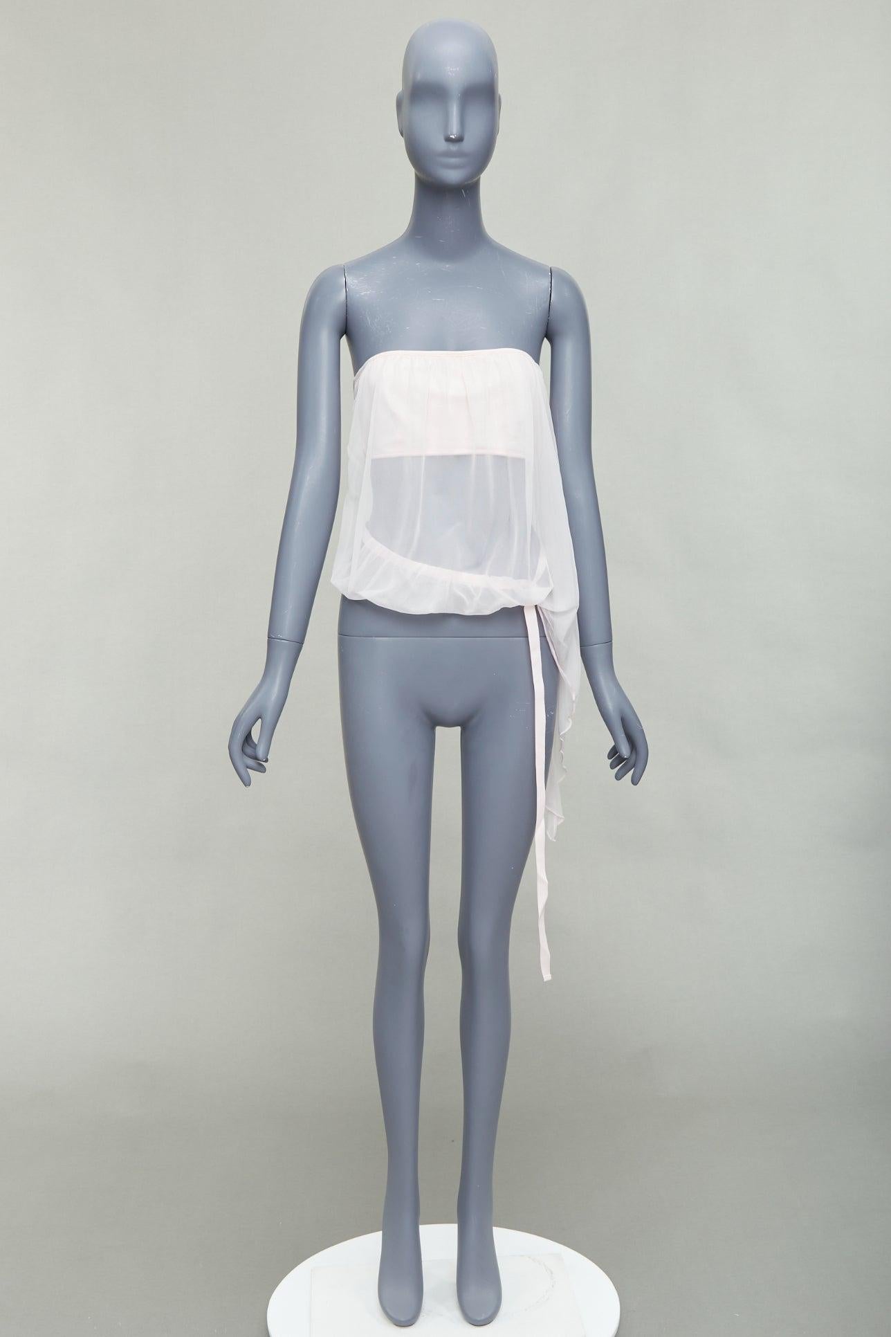 SPORTMAX CODE Gambo blush pink cotton blend chiffon overlay ribbon tube top M 4