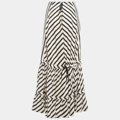 Sportmax Cream/Black Striped Cotton Blend Ruffled Maxi Skirt M