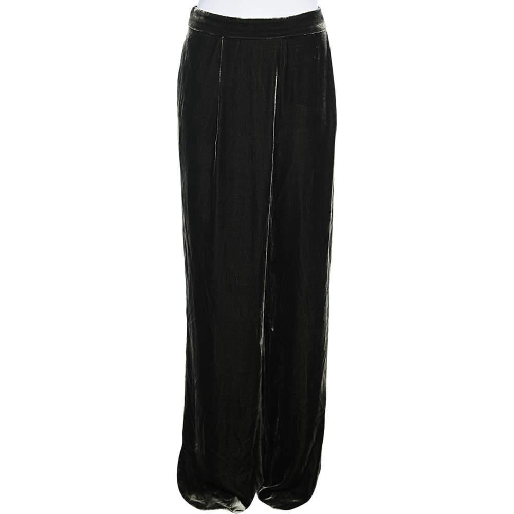 Black Sportmax Green Velvet Palazzo Pants L