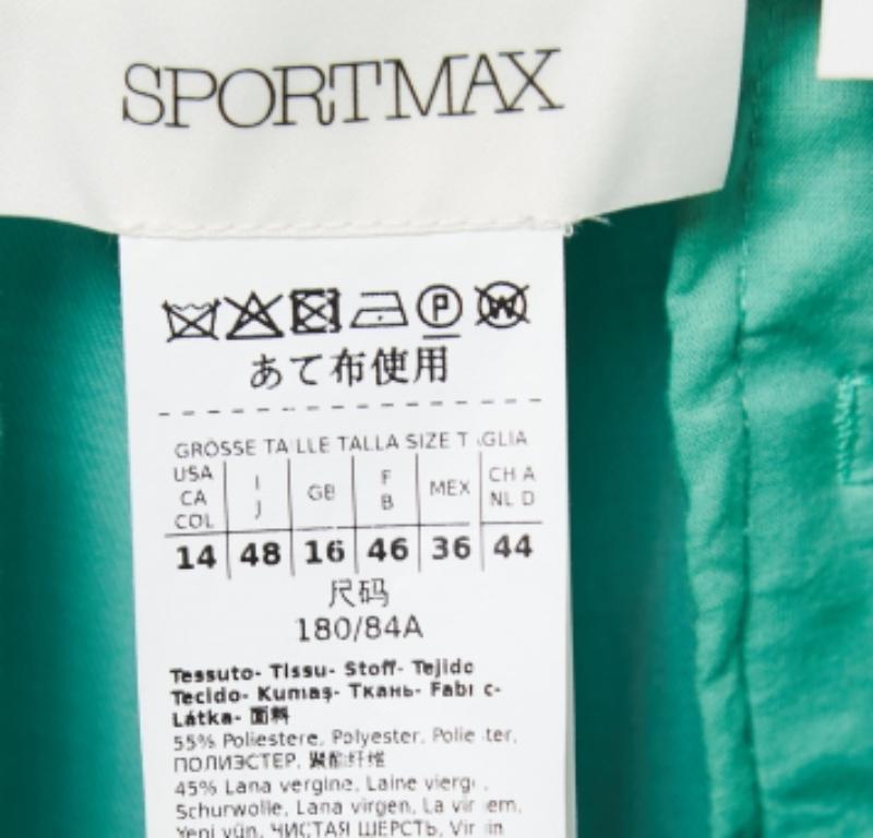 Sportmax Green Wool Blend High Waist Flared Trousers L Pour femmes en vente