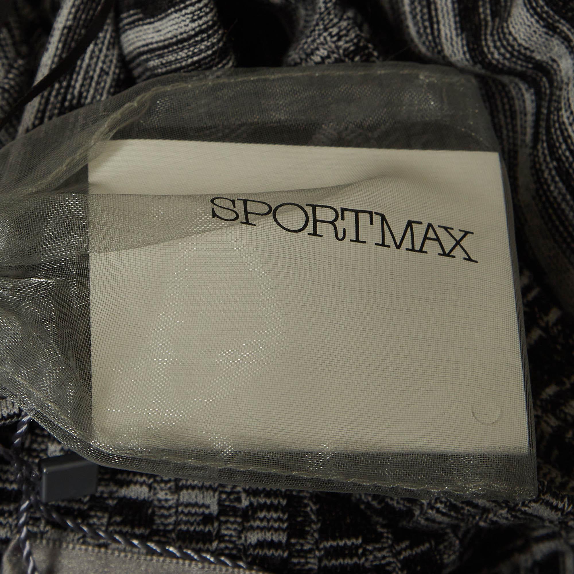 Sportmax Grey Striped Knit Contrast Side Trim High Neck Sweatshirt XL For Sale 1