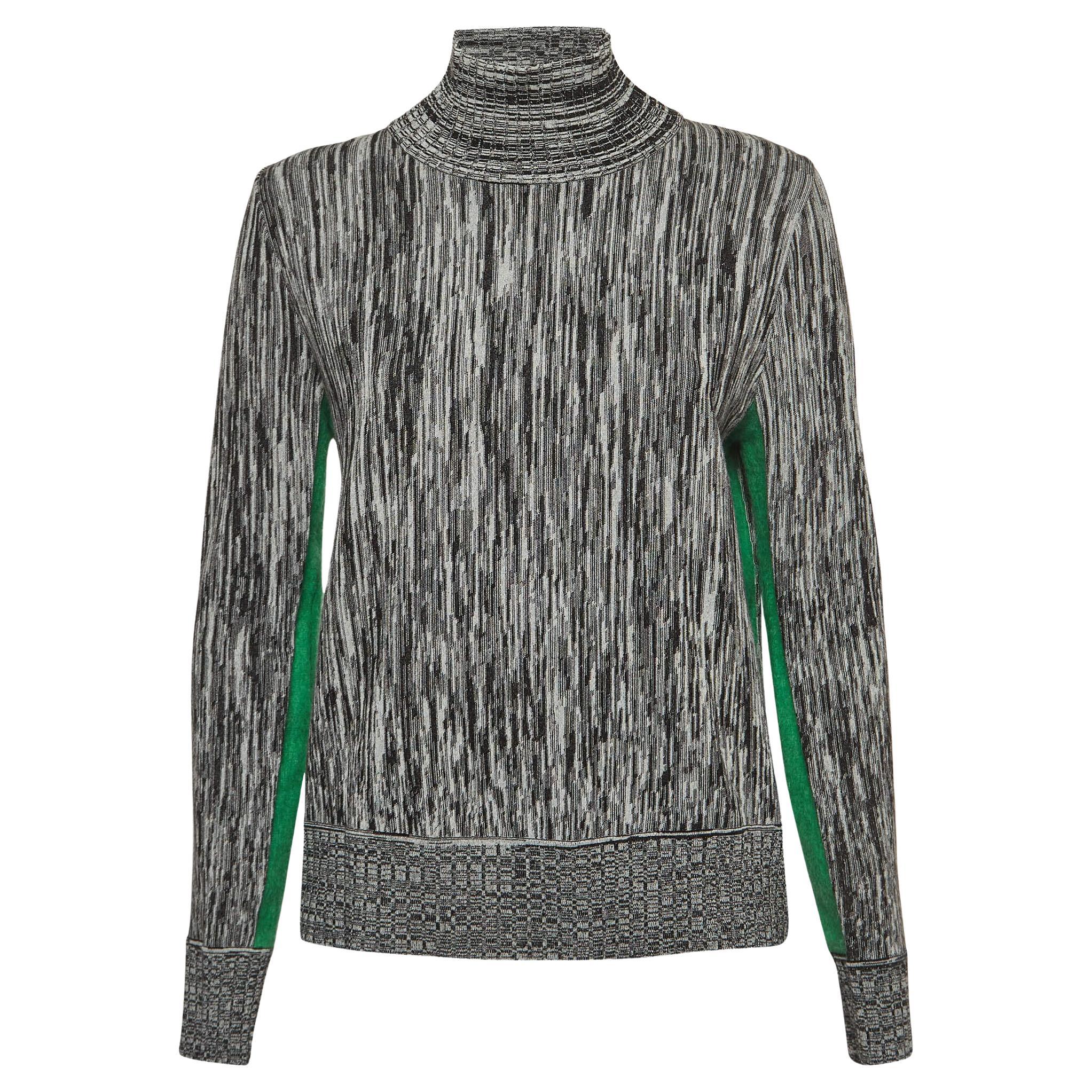 Sportmax Grey Striped Knit Contrast Side Trim High Neck Sweatshirt XL For Sale