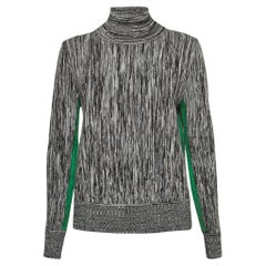 Sportmax Grau gestreiftes Strickpullovershirt mit kontrastierendem Seitenbesatz und hohem Ausschnitt XL