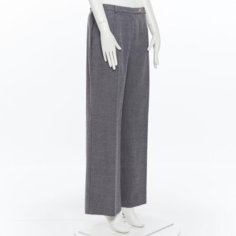 SPORTMAX pantaloni a gamba larga in misto lana vergine grigia con tasca frontale nascosta US12 29
