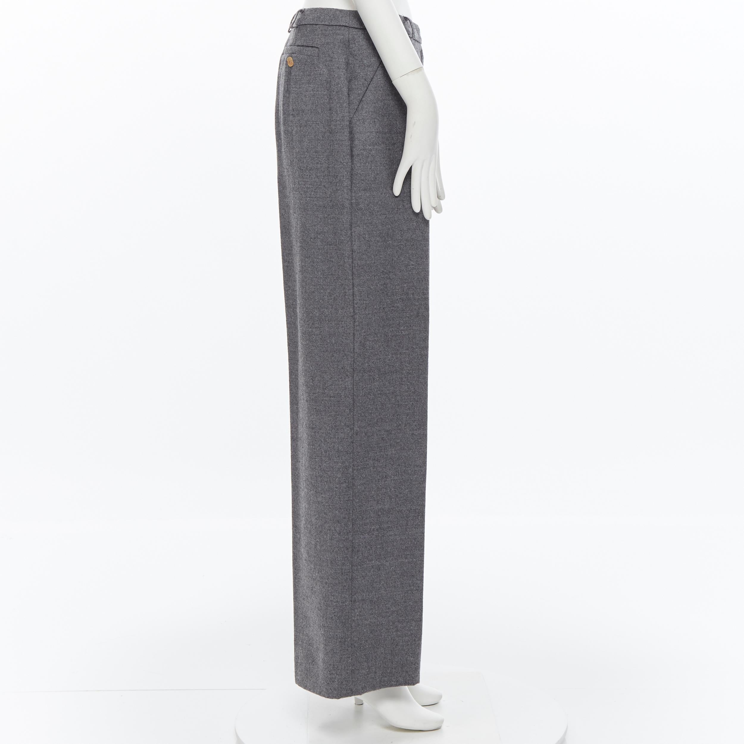 Gray SPORTMAX grey virgin wool blend concealed front pocket wide leg pants US12 29