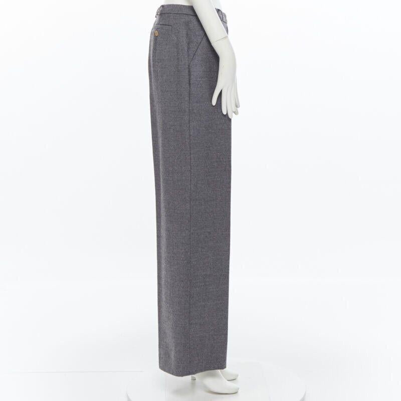 SPORTMAX grey virgin wool blend concealed front pocket wide leg pants US12 29